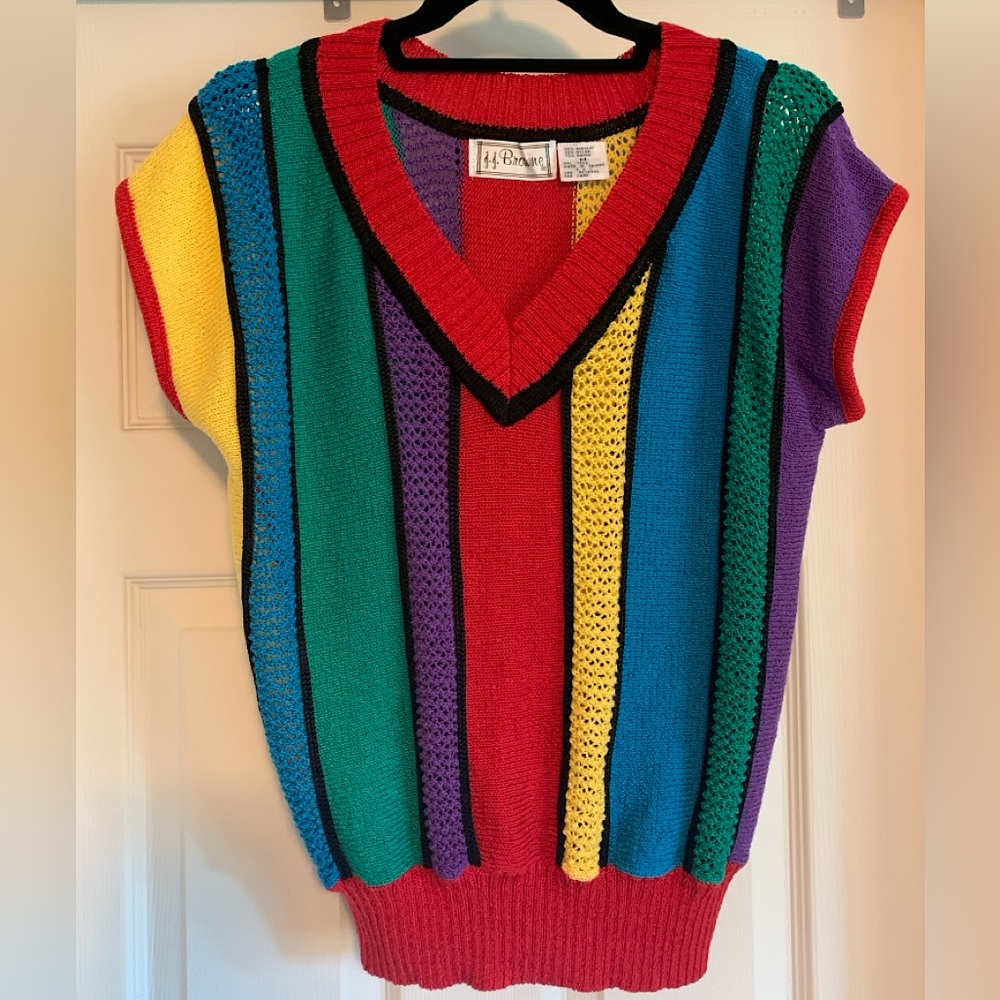JJ Browne vintage primary color knit block sweater-vest, Size M